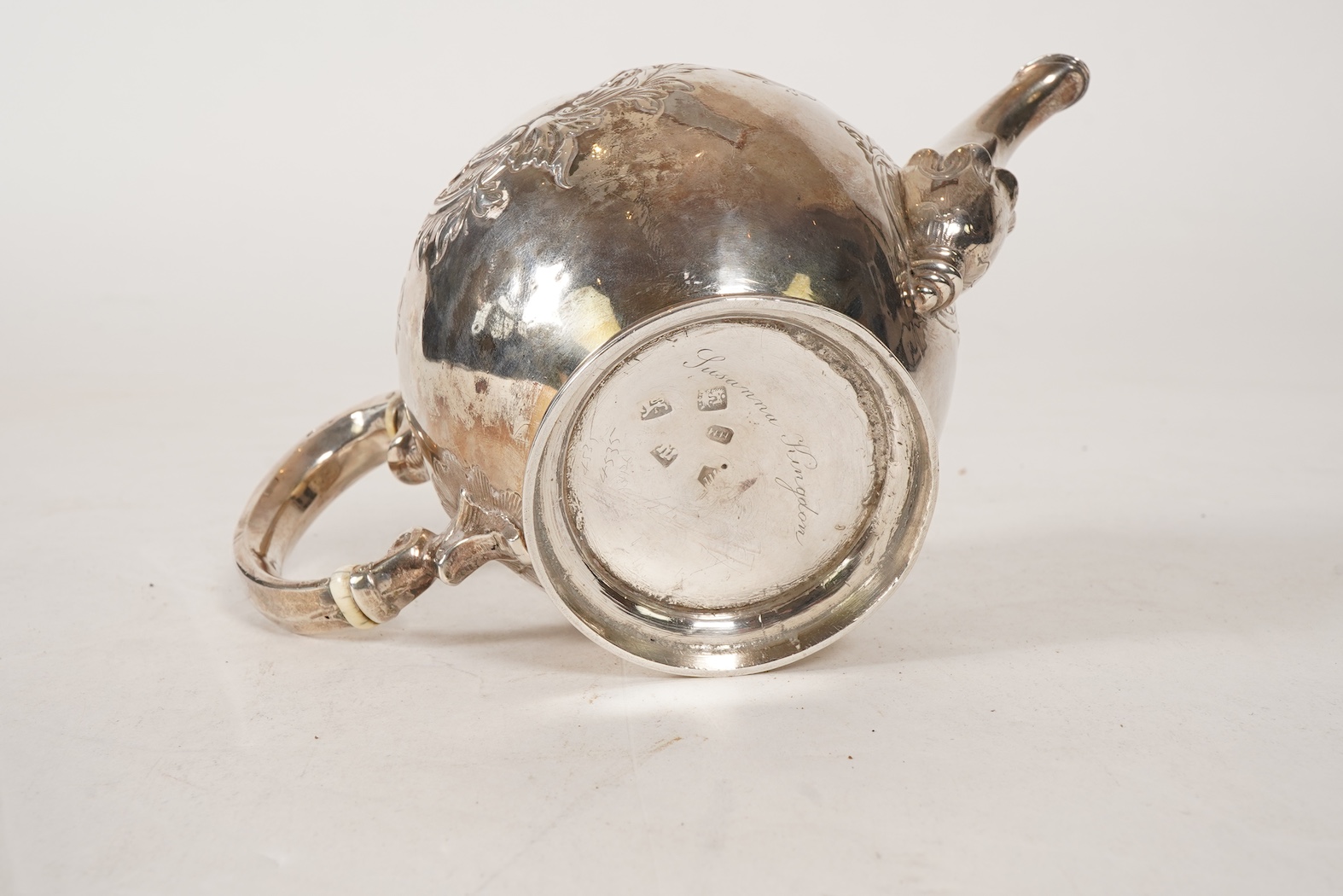 A George II provincial silver bachelor's tea pot, by Micon Melvn?